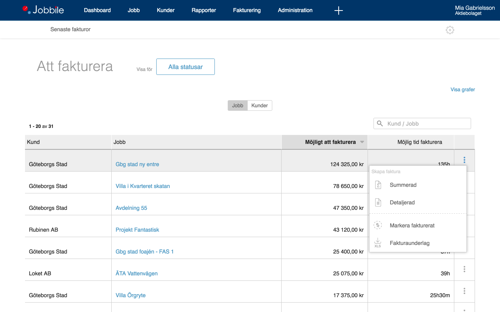 Fakturera enkelt i Jobbile då all information är sammanställd i en dashboard