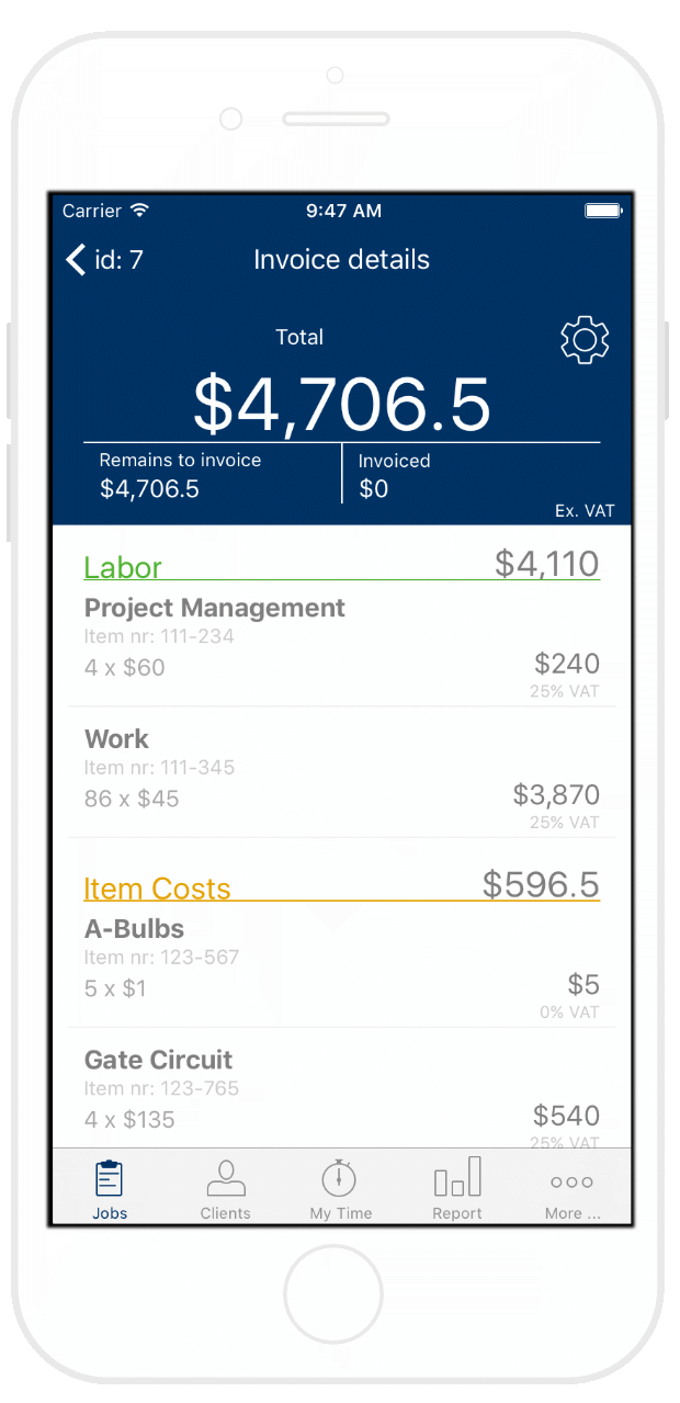 Take control of your invoicing information with Jobbiles iPhone and Android app