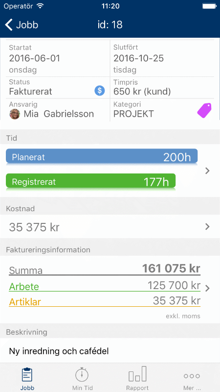 Faktureringsinformation direkt i iPhone och android mobiler via app