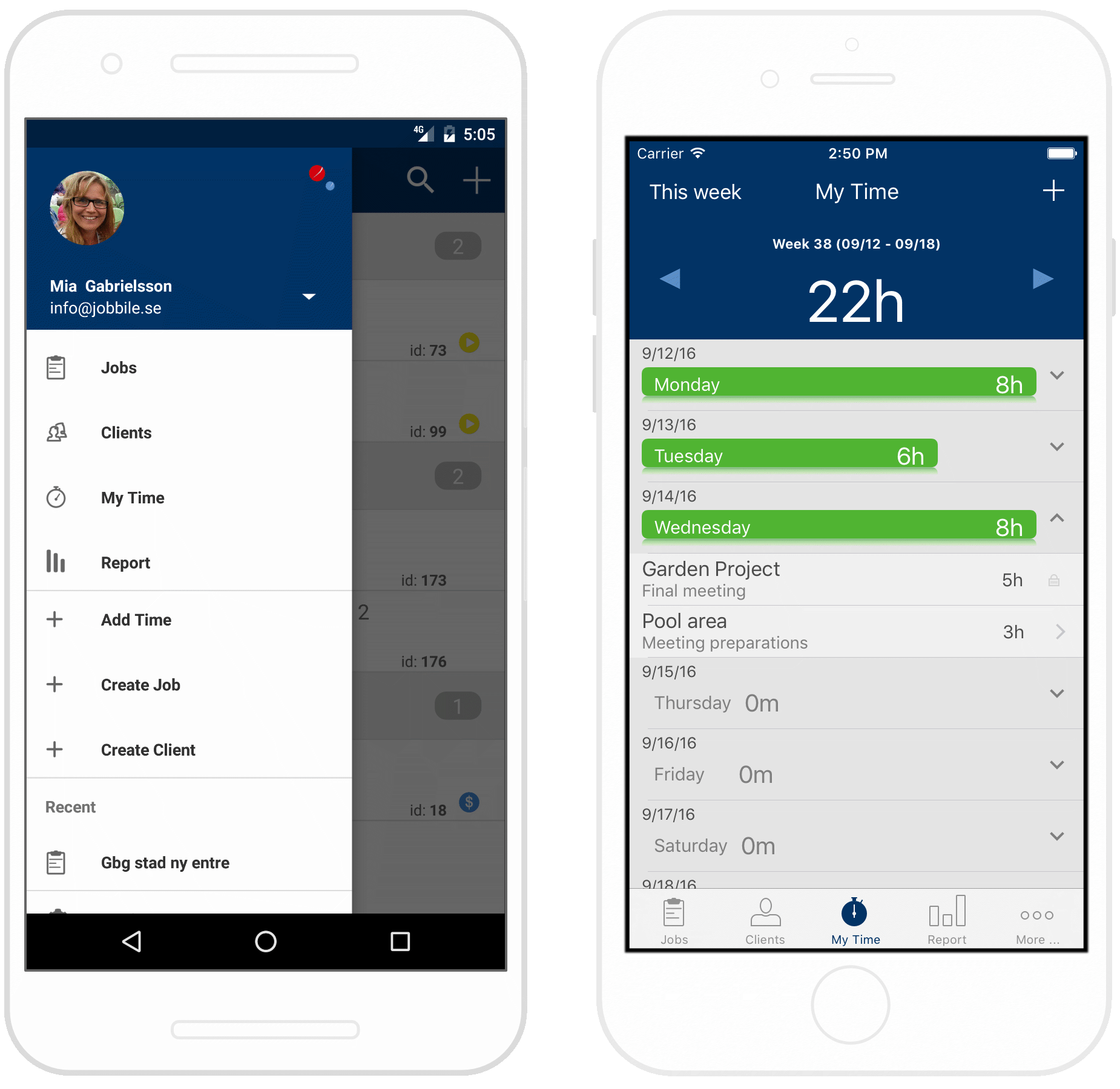 Timetrackning with Jobbile app for Iphone and Android